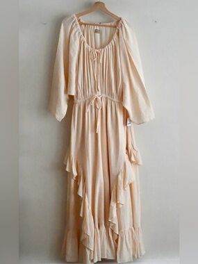 Free People Free-Est Cream Maxi Dress Boho Peasant NWT Large